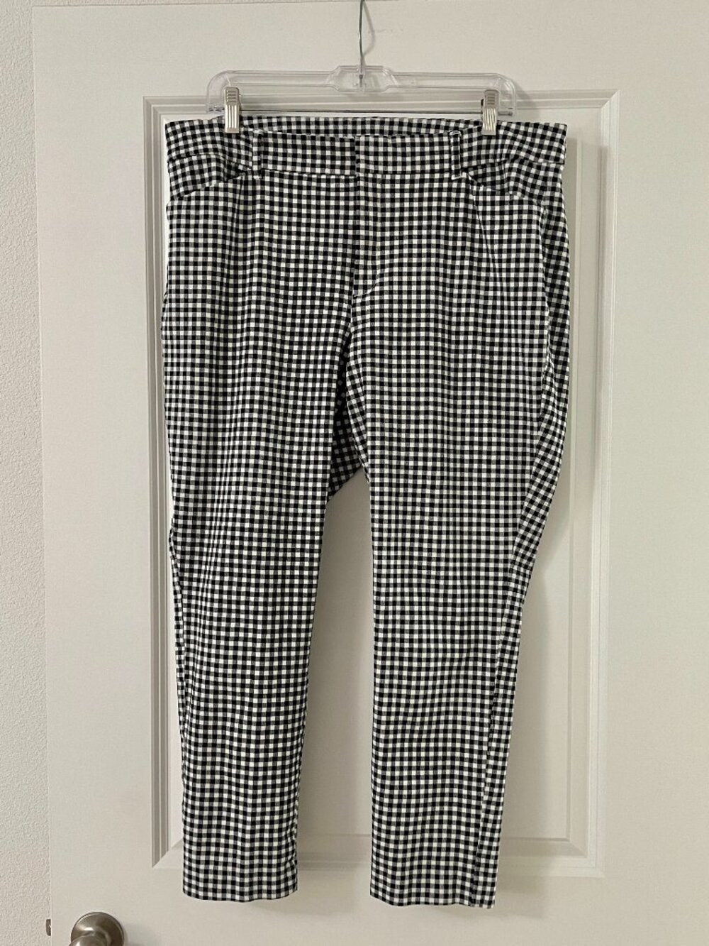 Old Navy Navy Blue Gingham Pixie Skinny Straight Leg Trouser Pants, Ankle Crop